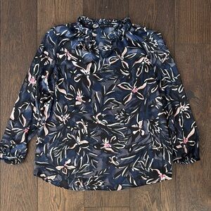 Joan Vass Navy and Pink Floral Blouse